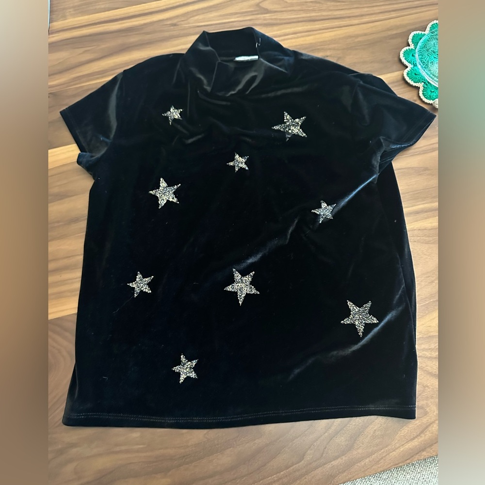 Brand new zara velvet top gold stars sz 13-14 perfect for holiday